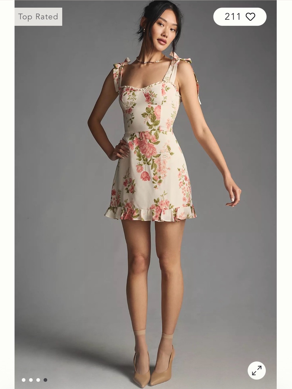 Reformation Cream Mini Dress with Pink Floral Print - Size 10